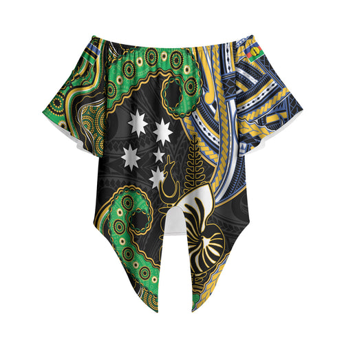 South Sea Islanders And New Caledonia Off Shoulder Wrap Waist Top Nautilus Shell Southern Cross Tribal Pattern