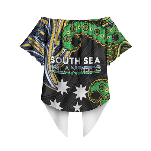 South Sea Islanders And New Caledonia Off Shoulder Wrap Waist Top Nautilus Shell Southern Cross Tribal Pattern