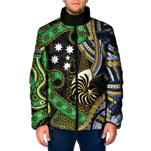 South Sea Islanders And New Caledonia Padded Jacket Nautilus Shell Southern Cross Tribal Pattern
