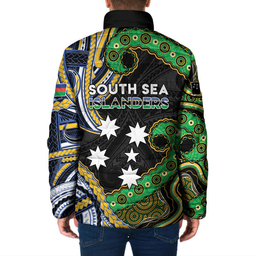 South Sea Islanders And New Caledonia Padded Jacket Nautilus Shell Southern Cross Tribal Pattern