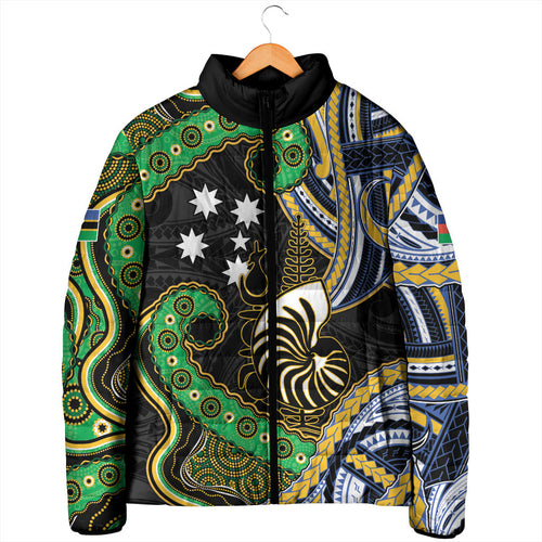 South Sea Islanders And New Caledonia Padded Jacket Nautilus Shell Southern Cross Tribal Pattern