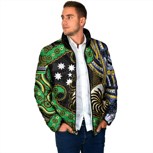 South Sea Islanders And New Caledonia Padded Jacket Nautilus Shell Southern Cross Tribal Pattern
