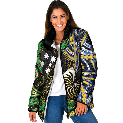 South Sea Islanders And New Caledonia Padded Jacket Nautilus Shell Southern Cross Tribal Pattern