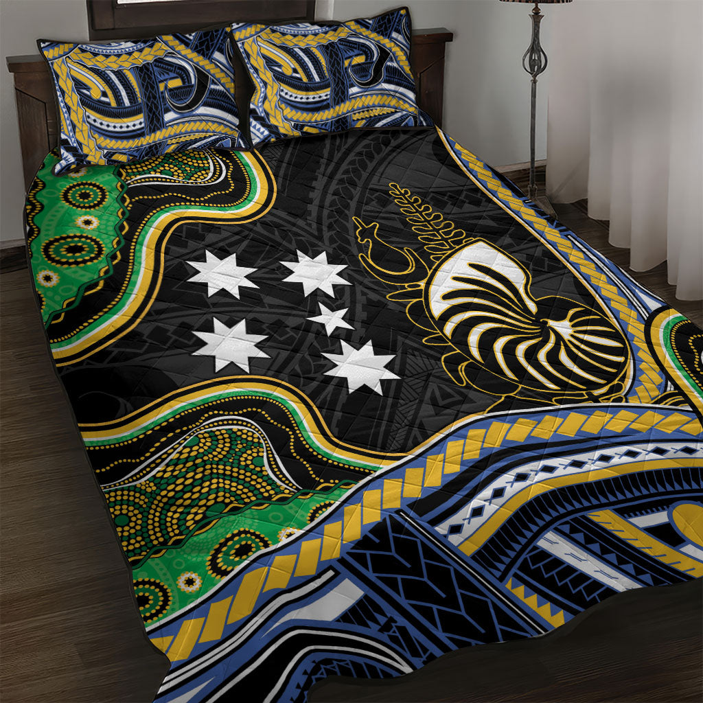 South Sea Islanders And New Caledonia Quilt Bed Set Nautilus Shell Southern Cross Tribal Pattern