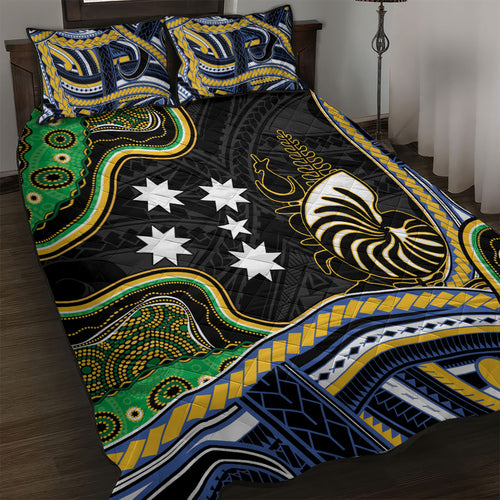 South Sea Islanders And New Caledonia Quilt Bed Set Nautilus Shell Southern Cross Tribal Pattern