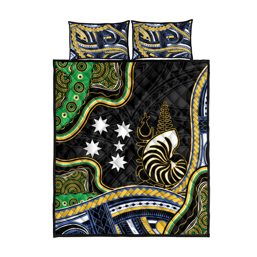 South Sea Islanders And New Caledonia Quilt Bed Set Nautilus Shell Southern Cross Tribal Pattern