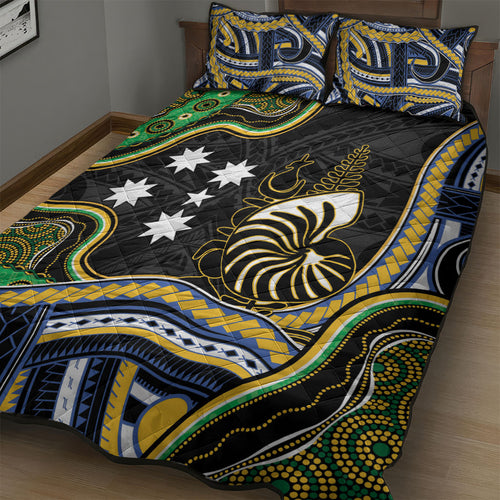 South Sea Islanders And New Caledonia Quilt Bed Set Nautilus Shell Southern Cross Tribal Pattern