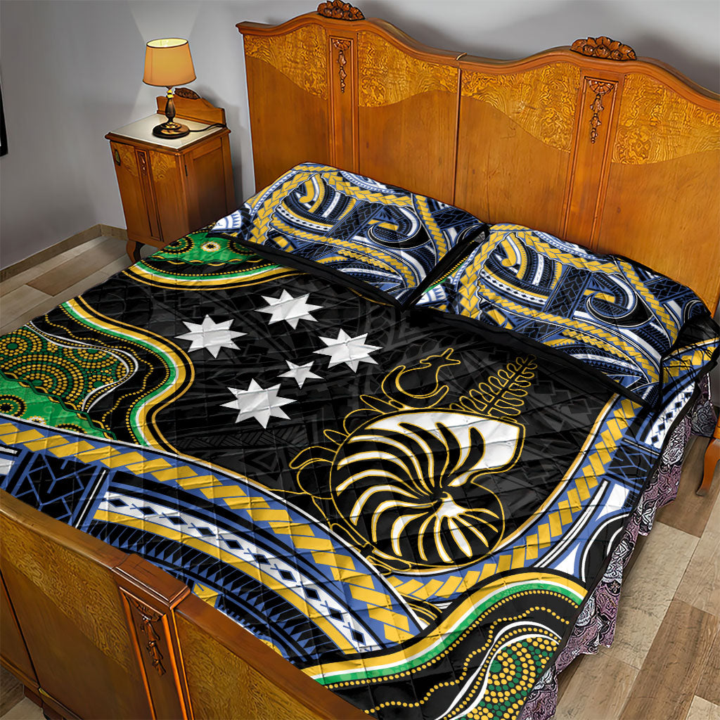 South Sea Islanders And New Caledonia Quilt Bed Set Nautilus Shell Southern Cross Tribal Pattern