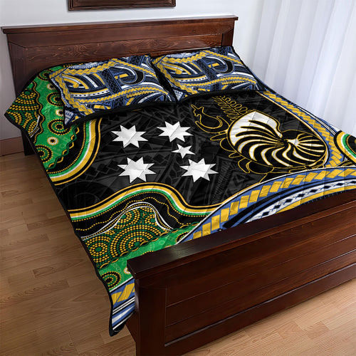 South Sea Islanders And New Caledonia Quilt Bed Set Nautilus Shell Southern Cross Tribal Pattern