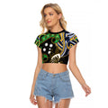 South Sea Islanders And New Caledonia Raglan Cropped T Shirt Nautilus Shell Southern Cross Tribal Pattern