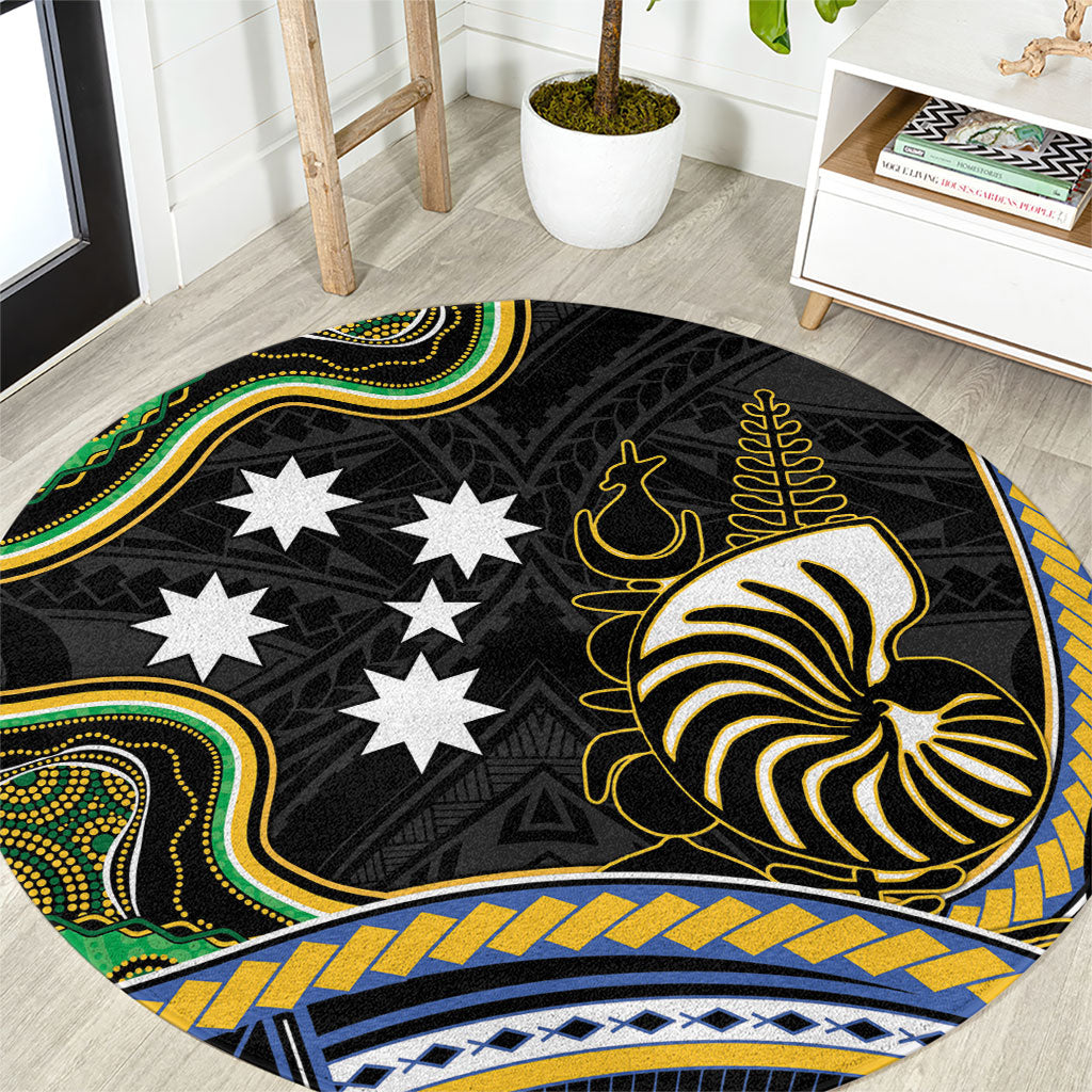 South Sea Islanders And New Caledonia Round Carpet Nautilus Shell Southern Cross Tribal Pattern
