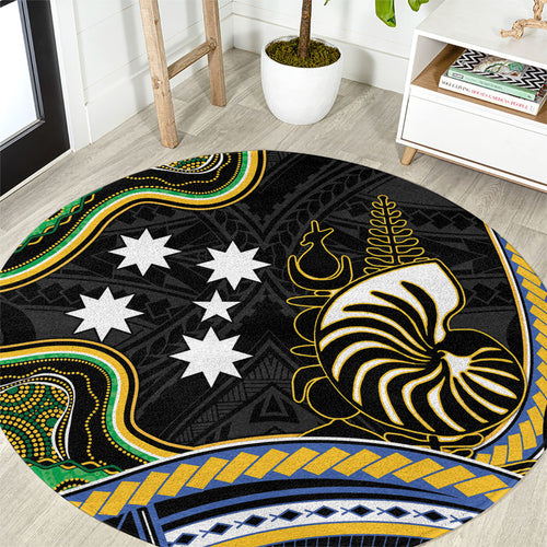 South Sea Islanders And New Caledonia Round Carpet Nautilus Shell Southern Cross Tribal Pattern