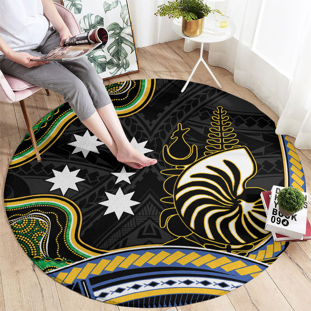 South Sea Islanders And New Caledonia Round Carpet Nautilus Shell Southern Cross Tribal Pattern