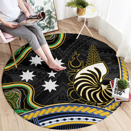 South Sea Islanders And New Caledonia Round Carpet Nautilus Shell Southern Cross Tribal Pattern