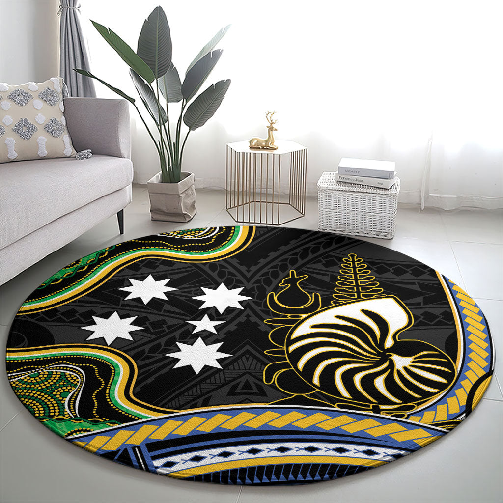 South Sea Islanders And New Caledonia Round Carpet Nautilus Shell Southern Cross Tribal Pattern