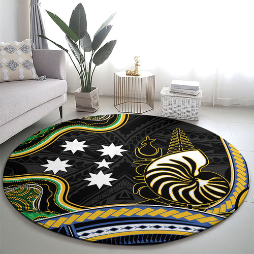 South Sea Islanders And New Caledonia Round Carpet Nautilus Shell Southern Cross Tribal Pattern