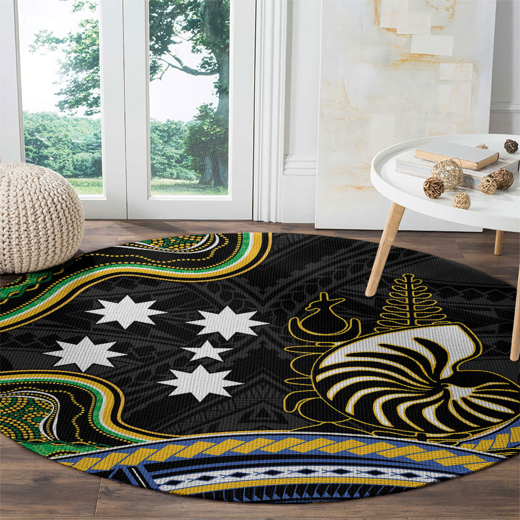 South Sea Islanders And New Caledonia Round Carpet Nautilus Shell Southern Cross Tribal Pattern