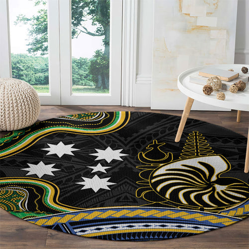 South Sea Islanders And New Caledonia Round Carpet Nautilus Shell Southern Cross Tribal Pattern