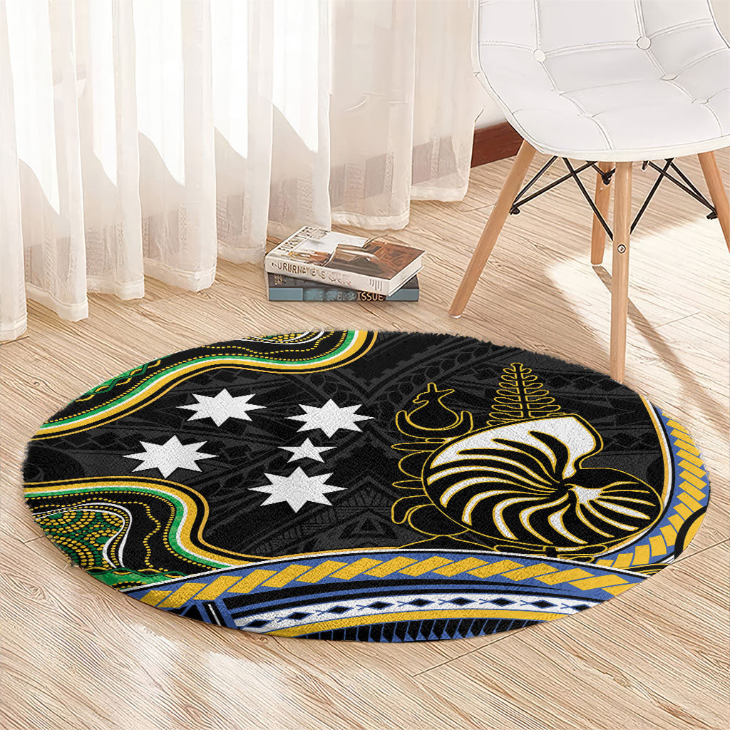 South Sea Islanders And New Caledonia Round Carpet Nautilus Shell Southern Cross Tribal Pattern