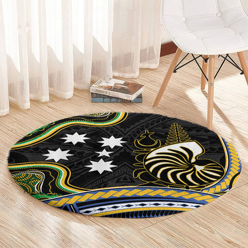 South Sea Islanders And New Caledonia Round Carpet Nautilus Shell Southern Cross Tribal Pattern