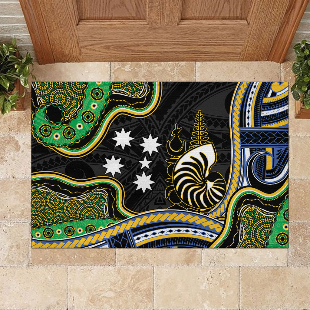South Sea Islanders And New Caledonia Rubber Doormat Nautilus Shell Southern Cross Tribal Pattern