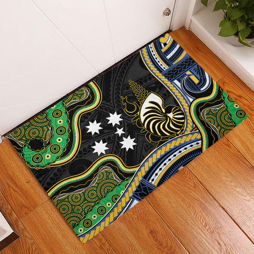 South Sea Islanders And New Caledonia Rubber Doormat Nautilus Shell Southern Cross Tribal Pattern