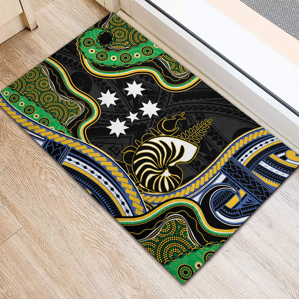 South Sea Islanders And New Caledonia Rubber Doormat Nautilus Shell Southern Cross Tribal Pattern