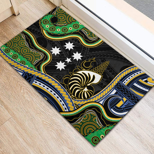 South Sea Islanders And New Caledonia Rubber Doormat Nautilus Shell Southern Cross Tribal Pattern