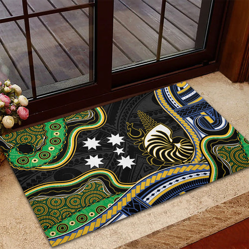 South Sea Islanders And New Caledonia Rubber Doormat Nautilus Shell Southern Cross Tribal Pattern