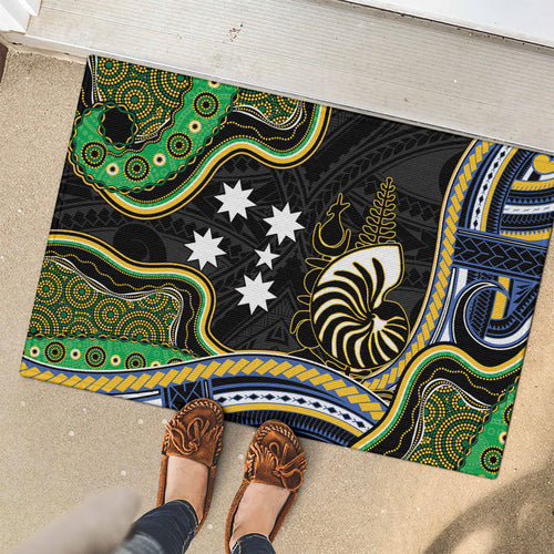 South Sea Islanders And New Caledonia Rubber Doormat Nautilus Shell Southern Cross Tribal Pattern