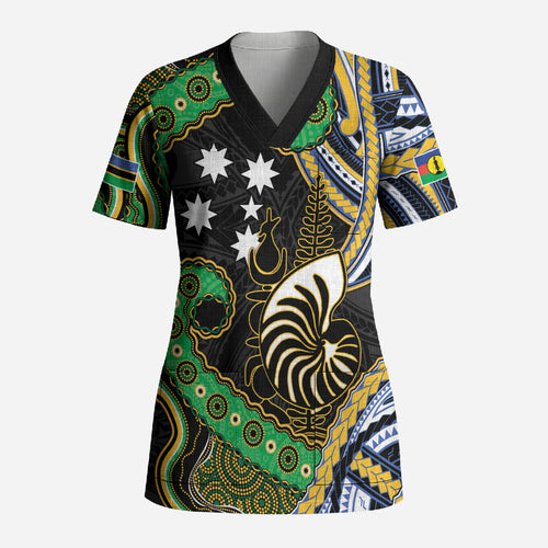 South Sea Islanders And New Caledonia Scrub Top Nautilus Shell Southern Cross Tribal Pattern
