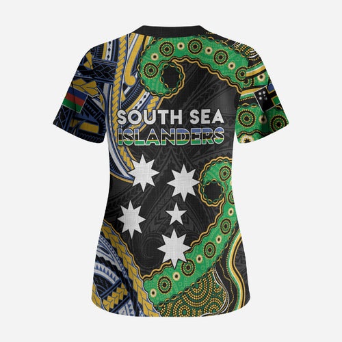 South Sea Islanders And New Caledonia Scrub Top Nautilus Shell Southern Cross Tribal Pattern