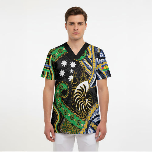 South Sea Islanders And New Caledonia Scrub Top Nautilus Shell Southern Cross Tribal Pattern