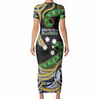 South Sea Islanders And New Caledonia Short Sleeve Bodycon Dress Nautilus Shell Southern Cross Tribal Pattern