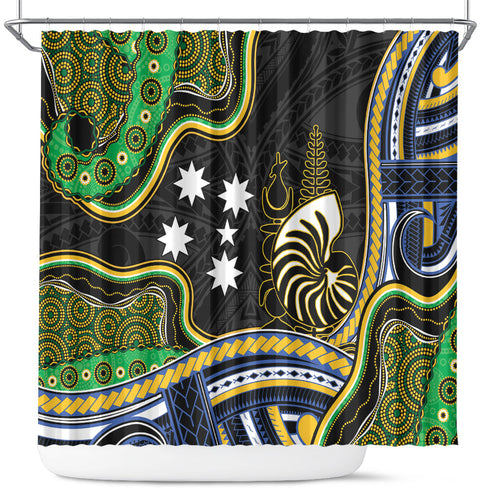 South Sea Islanders And New Caledonia Shower Curtain Nautilus Shell Southern Cross Tribal Pattern