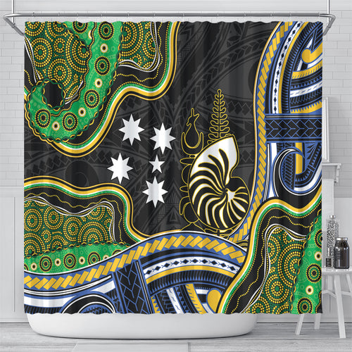 South Sea Islanders And New Caledonia Shower Curtain Nautilus Shell Southern Cross Tribal Pattern
