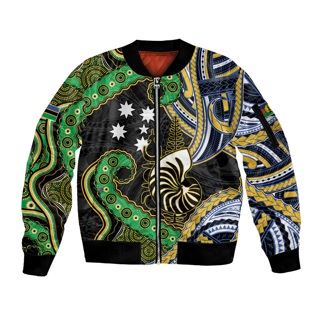 South Sea Islanders And New Caledonia Sleeve Zip Bomber Jacket Nautilus Shell Southern Cross Tribal Pattern