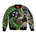 South Sea Islanders And New Caledonia Sleeve Zip Bomber Jacket Nautilus Shell Southern Cross Tribal Pattern