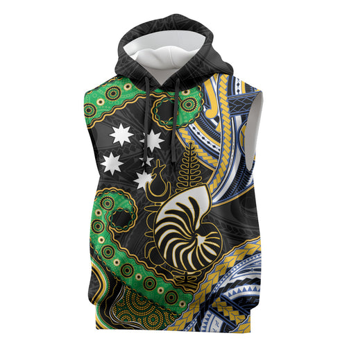 South Sea Islanders And New Caledonia Sleeveless Hoodie Nautilus Shell Southern Cross Tribal Pattern