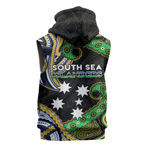 South Sea Islanders And New Caledonia Sleeveless Hoodie Nautilus Shell Southern Cross Tribal Pattern