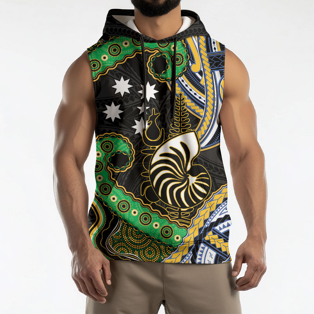 South Sea Islanders And New Caledonia Sleeveless Hoodie Nautilus Shell Southern Cross Tribal Pattern