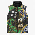 South Sea Islanders And New Caledonia Sleeveless Puffer Jacket Nautilus Shell Southern Cross Tribal Pattern