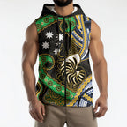 South Sea Islanders And New Caledonia Sleeveless Zip Hoodie Nautilus Shell Southern Cross Tribal Pattern