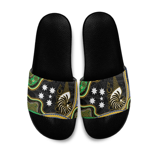 South Sea Islanders And New Caledonia Slide Sandals Nautilus Shell Southern Cross Tribal Pattern