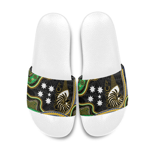South Sea Islanders And New Caledonia Slide Sandals Nautilus Shell Southern Cross Tribal Pattern