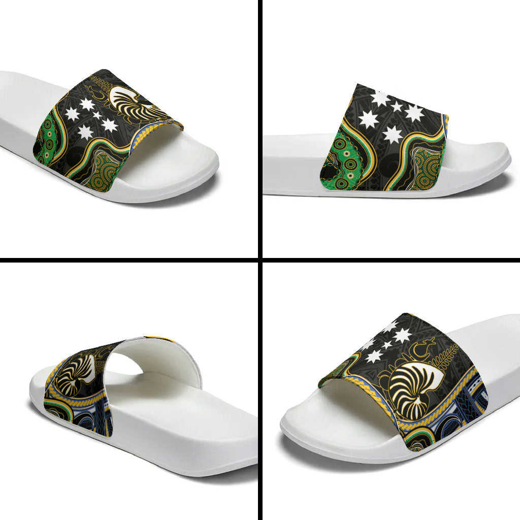 South Sea Islanders And New Caledonia Slide Sandals Nautilus Shell Southern Cross Tribal Pattern