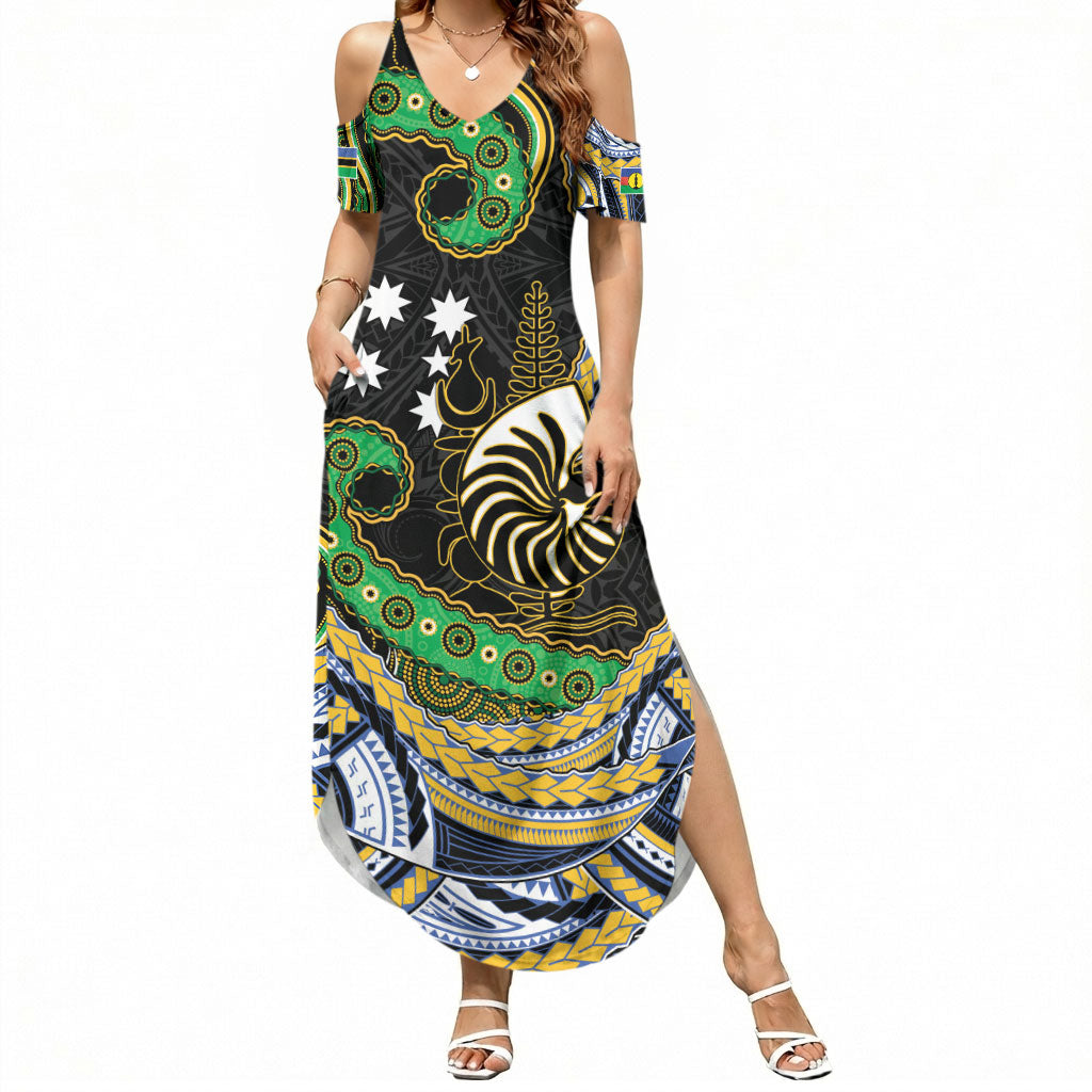 South Sea Islanders And New Caledonia Summer Maxi Dress Nautilus Shell Southern Cross Tribal Pattern