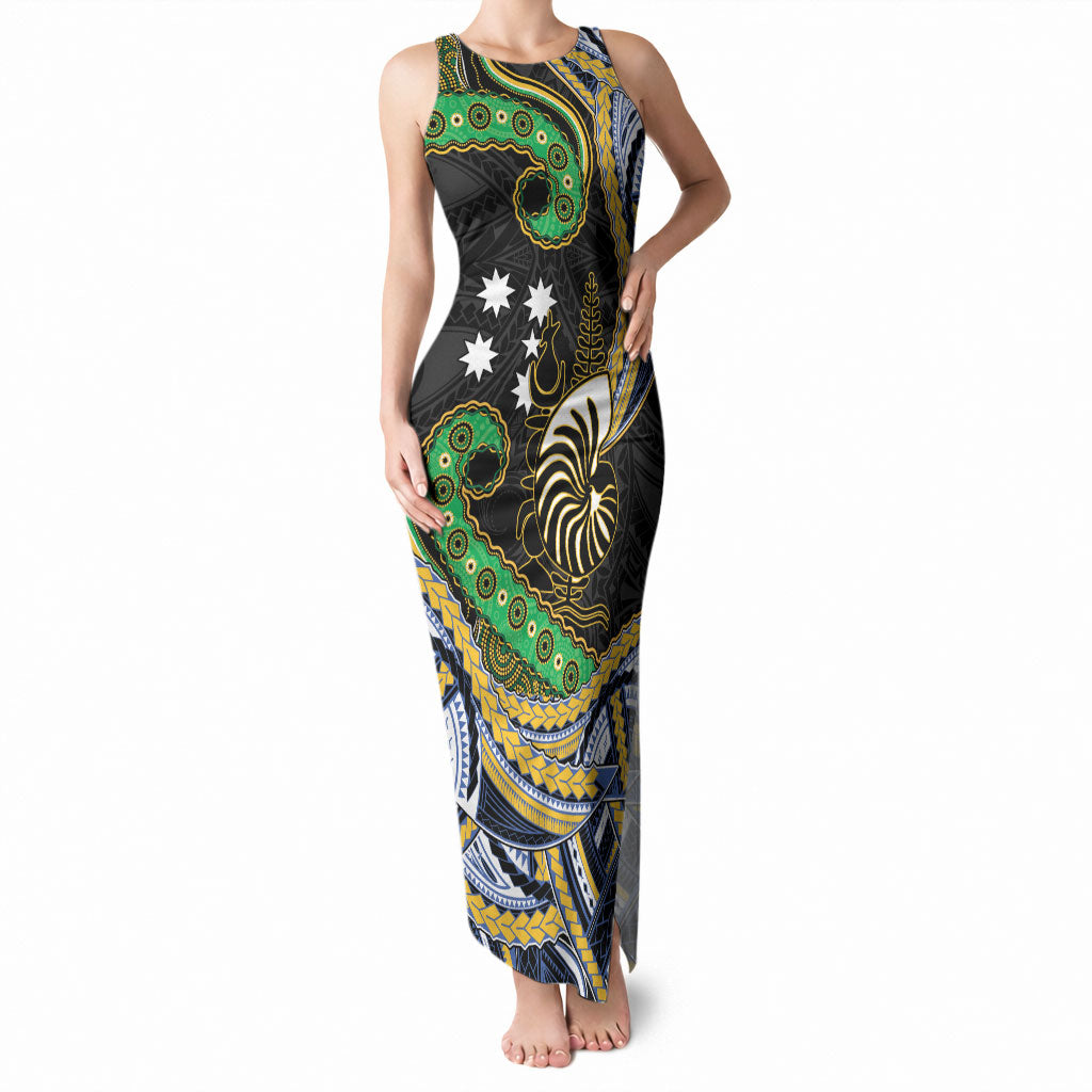 South Sea Islanders And New Caledonia Tank Maxi Dress Nautilus Shell Southern Cross Tribal Pattern