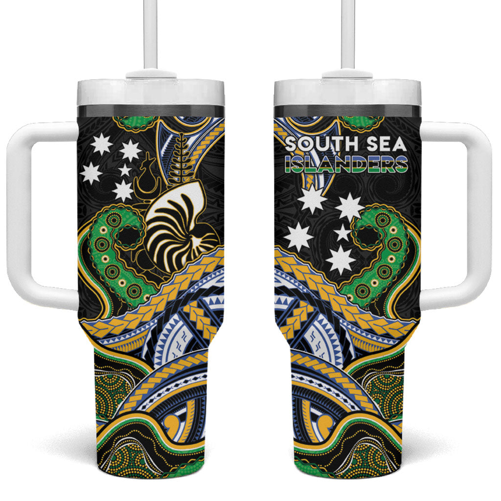South Sea Islanders And New Caledonia Tumbler With Handle Nautilus Shell Southern Cross Tribal Pattern