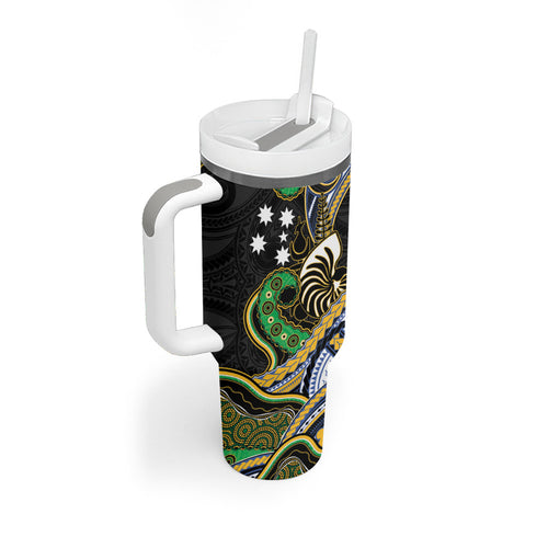 South Sea Islanders And New Caledonia Tumbler With Handle Nautilus Shell Southern Cross Tribal Pattern